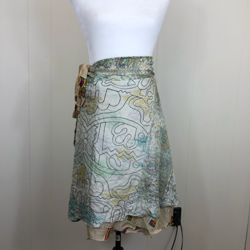 Silk Wrap Skirt Reversible Hippie Sz M